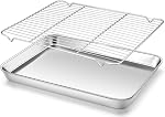 Homikit Quarter Sheet with Rack (1 Pan + 1 Rack), 9x13 Stainless Steel Baking Pan with Wire Cooling Rack for Toaster Oven Roasting, Metal Bacon Cookie Trays Nonstick & Rust Free, Dishwasher Safe