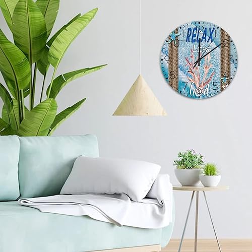 Miniatura 10 de 12 Silent Non-Ticking Wall Clocks Battery Nautical Beach Ocean Theme Underwater Starfish Home Decor for Kitchen Turtle Sea Life Seahorse Rustic