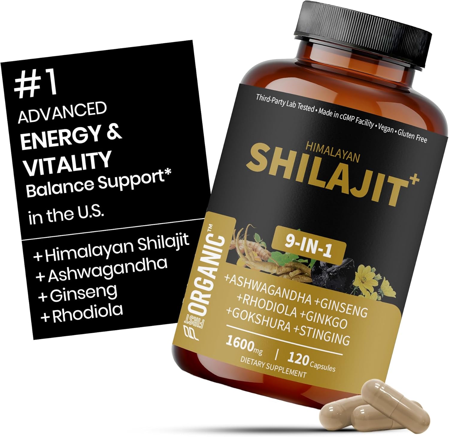 Himalayan Shilajit Vitality Guard+ Complex 1600mg | 120 Caps | Energy & Vitality Support with Ashwagandha, Rhodiola & More - Third-Party Tested, Vegan, Non-GMO, Gluten Free