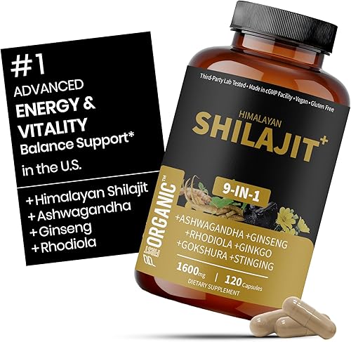 Himalayan Shilajit+ Complex 1600mg – 120 cápsulas – Apoyo de energía y vitalidad con Ashwagandha, Rhodiola y más – Probado por terceros, vegano, sin