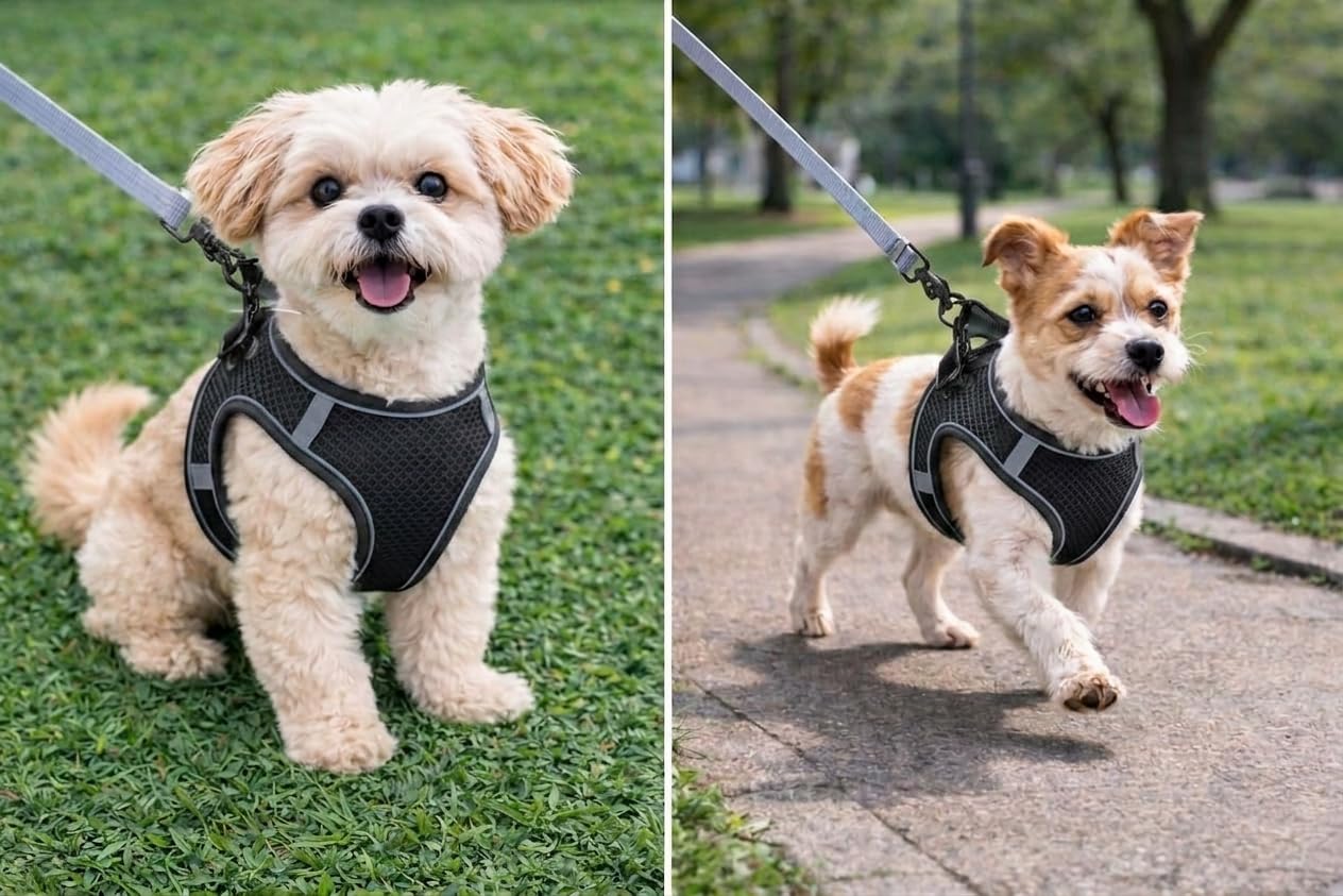 Dog Harness Size Small,Professional Dog Harness with 2 Leash Clips,Fully Adjustable Soft Pet vest Harness,Reflective and Breathable,Easy Control Handle for Walking and Training (Black)