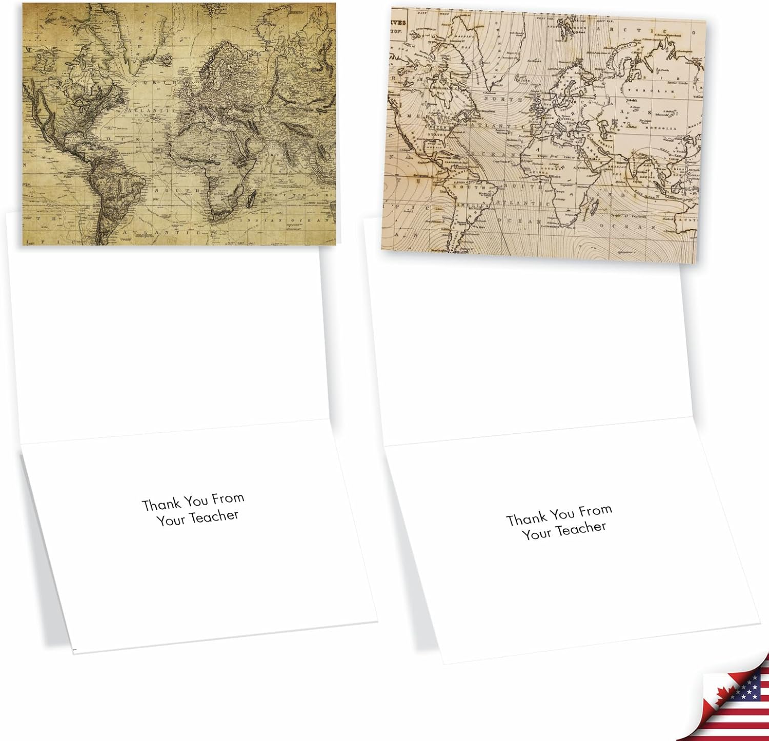 The Best Card Company - 36 Assorted From Teacher Notecards Bulk Box Set 4 x 5.12 Inch with Envelopes (6 Designs, 6 Each) Travel, Geography, Variety Pack - Map Quests AM3076FTG-B6x6