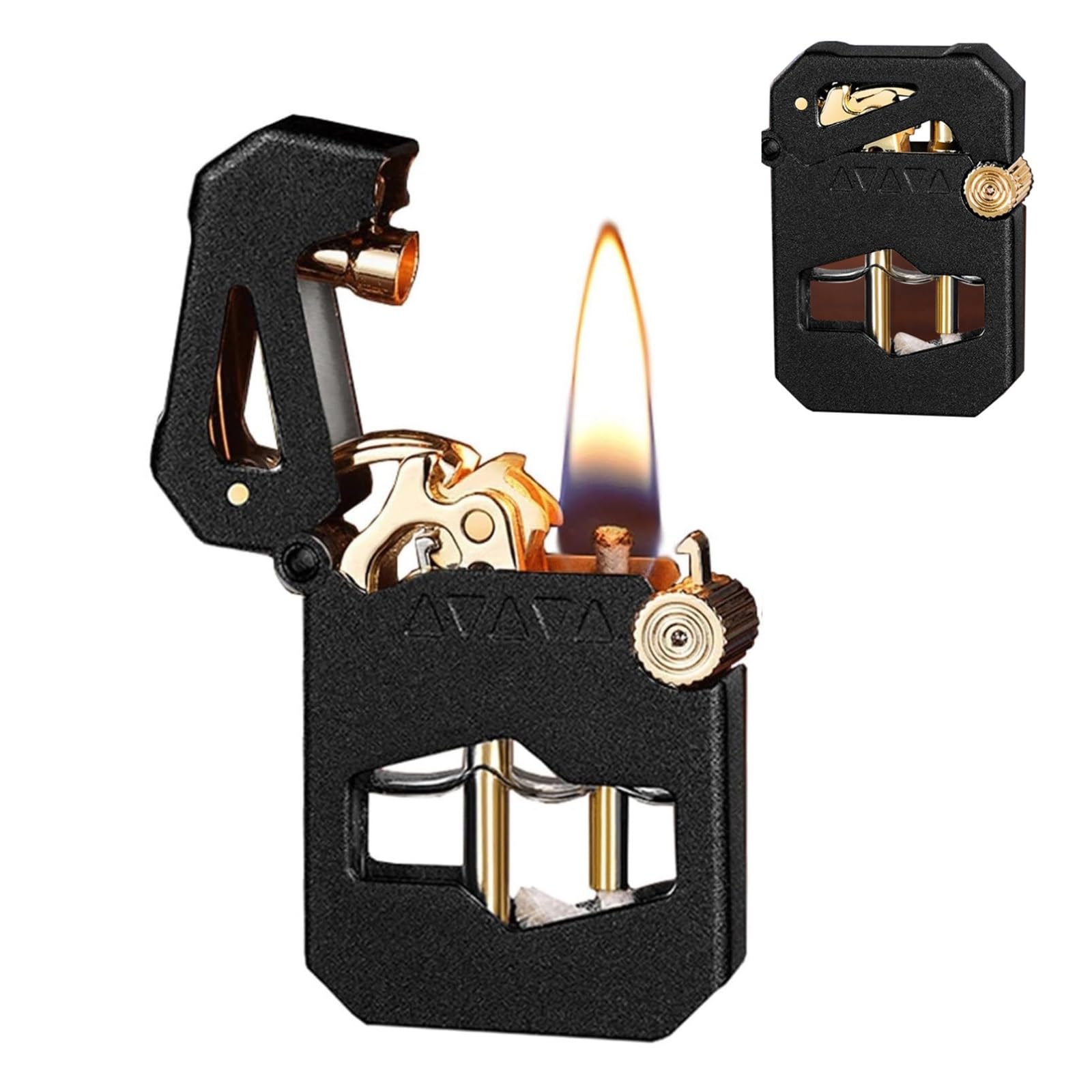 Briquet mécanique à kérosène en métal - Allumage à un bouton - Réservoir de carburant transparent - Design réutilisable - Parfait pour l'extérieur et comme cadeau - Article de collection de style