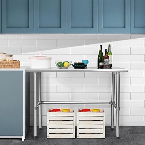 Miniatura 2 de Hally - Mesa de acero inoxidable de base abierta de 24 x 48 pulgadas, mesa de trabajo y preparación comercial resistente NSF con patas galvanizadas