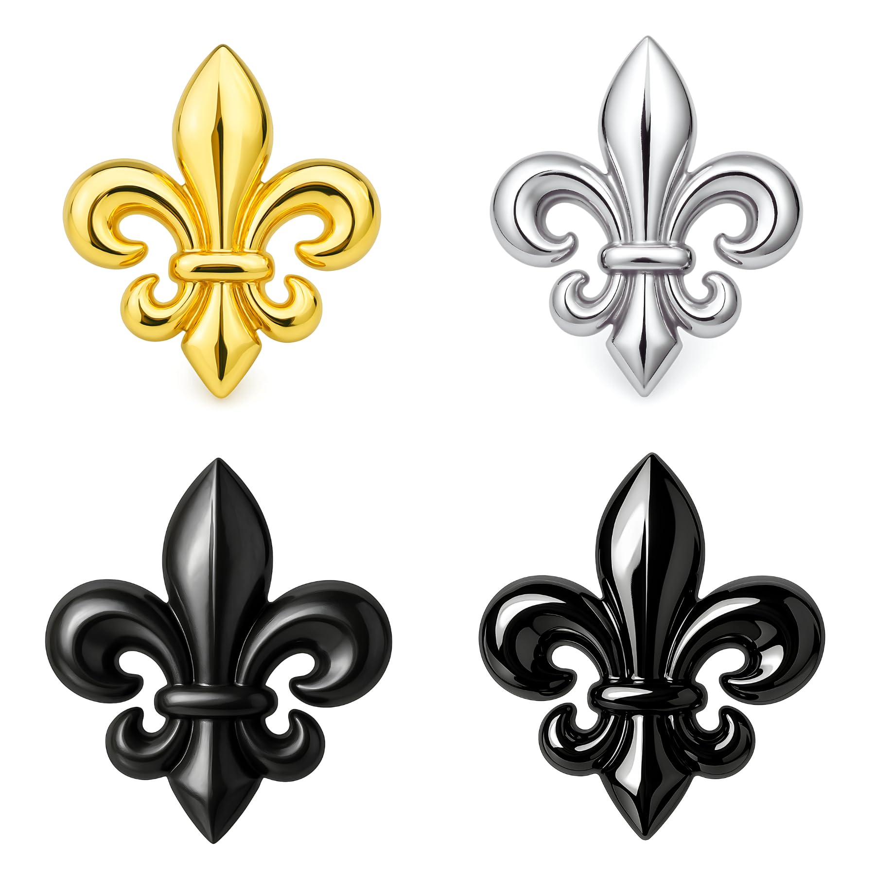 Lot 4 Pins Fleur de Lys | Broche Fleur Classique et Elégante | Pin's France Doré Argenté Noir | Pins pour Femme Costume Homme | Accessoires de Chemise Mariage Française Luxe