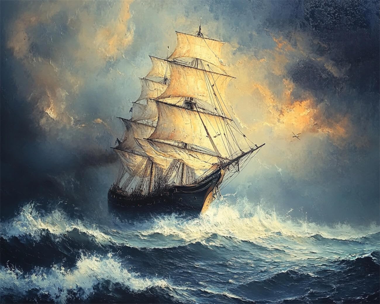 RKFLGEW DIY Embroidery Beads Set Sailboat Oil Painting 30x40cm