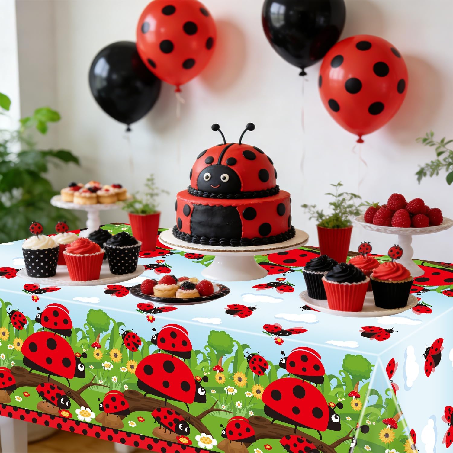 4 Pack Ladybug Party Tablecloth Ladybug Table Cover Decoration Ladybird Tablecover for Ladybird Theme Party Baby Shower Supplies Birthday Decorations 51 x 86 Inches