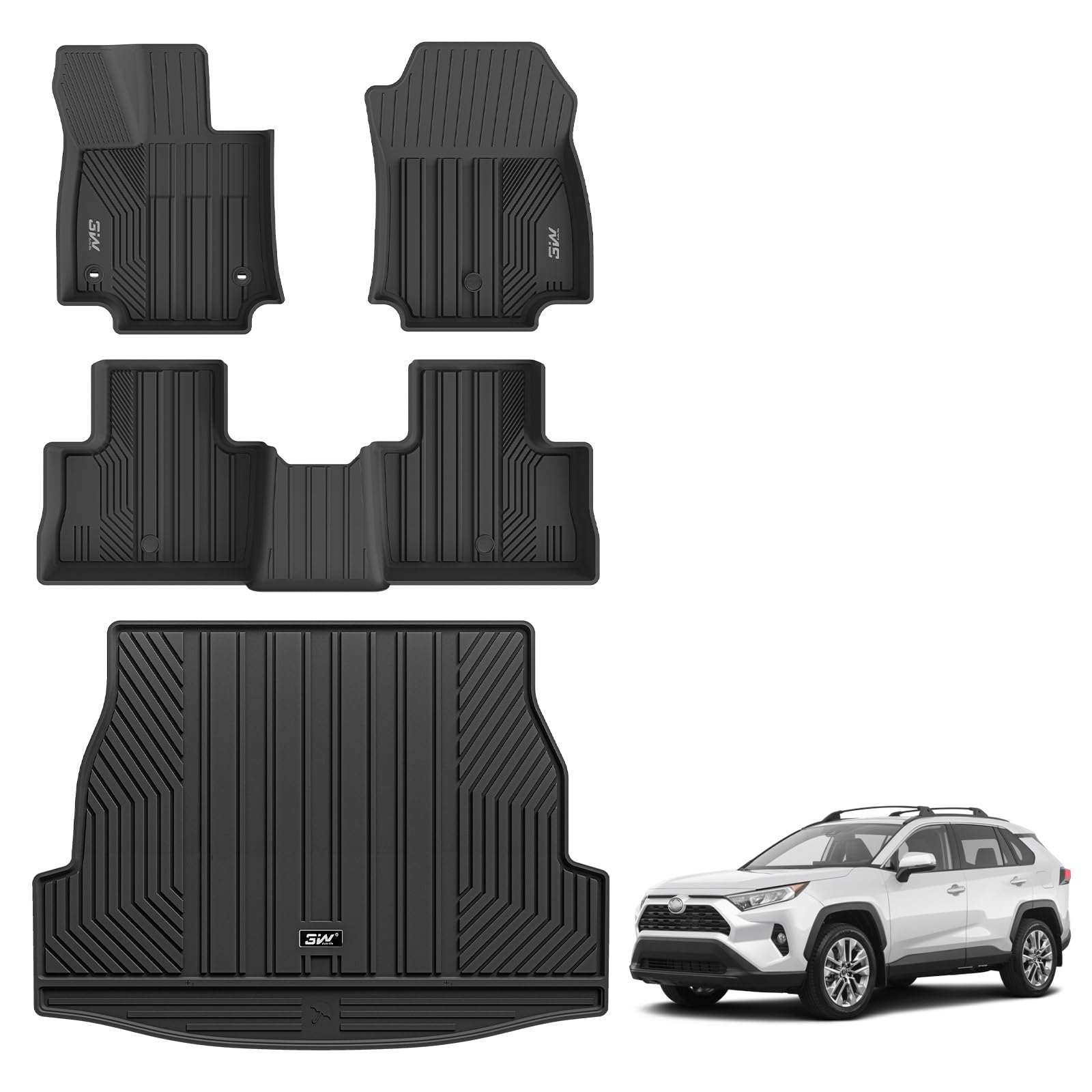 3W Floor Mats&Cargo Liner Fit Toyota Sienna 2021 2022 2023 2024 2025 2026 LE/XLE(Only for 8 Seat), TPE All Weather Custom Fit Floor Liner for Sienna 8 Seat 1st, 2nd and 3rd Row and Cargo Mat, Black — view 25