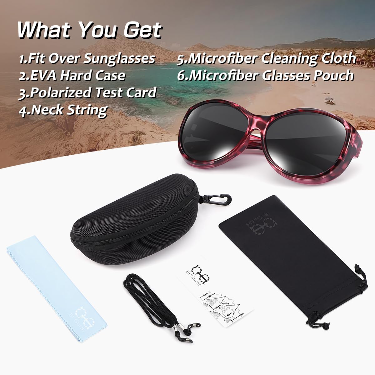 Br'Guras Polarized Oversized Fit over Sunglasses Wear over Glasses for Women Men Driving Riding