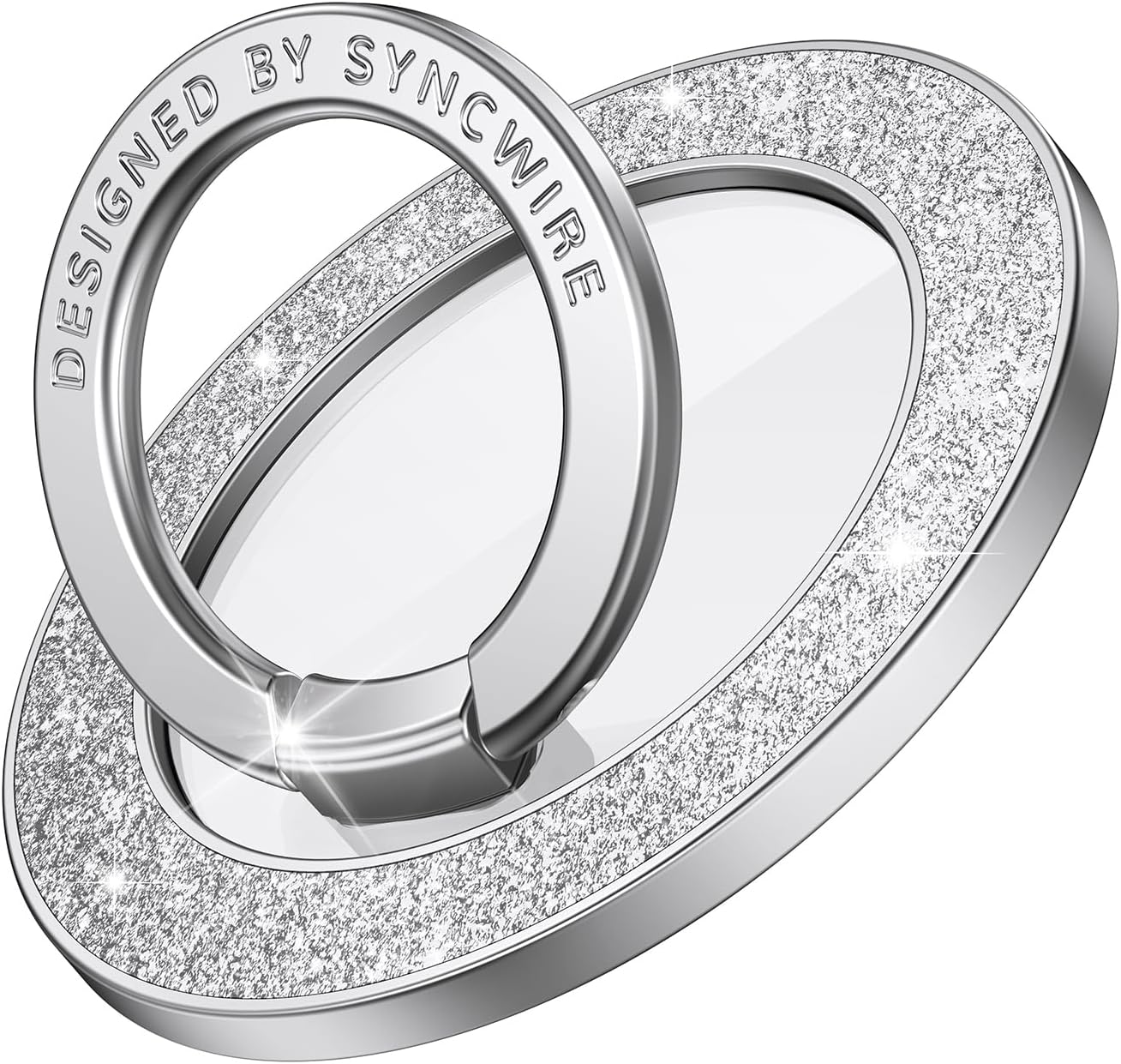 Syncwire Magnetic Phone Grip for MagSafe, Bling Magnetic Phone Ring Holder, 360° Rotation with Floating Effect Cell Phone Ring Stand MagSafe Ring for iPhone 15 Pro Max 14 13 12 &All - Glitter SilverClimatePartner certified