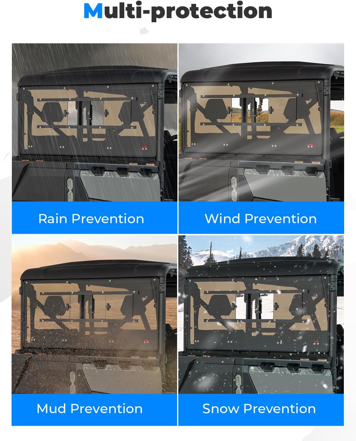 KEMIMOTO Vented Rear Windshield Compatible with CFMOTO UFORCE 1000 2019-2026/UForce 1000 XL 2022-2026 Sun Protection & UV-Proof Tinted Back Window Accessories Parts(Not fit U10 Pro,600,800 XL)