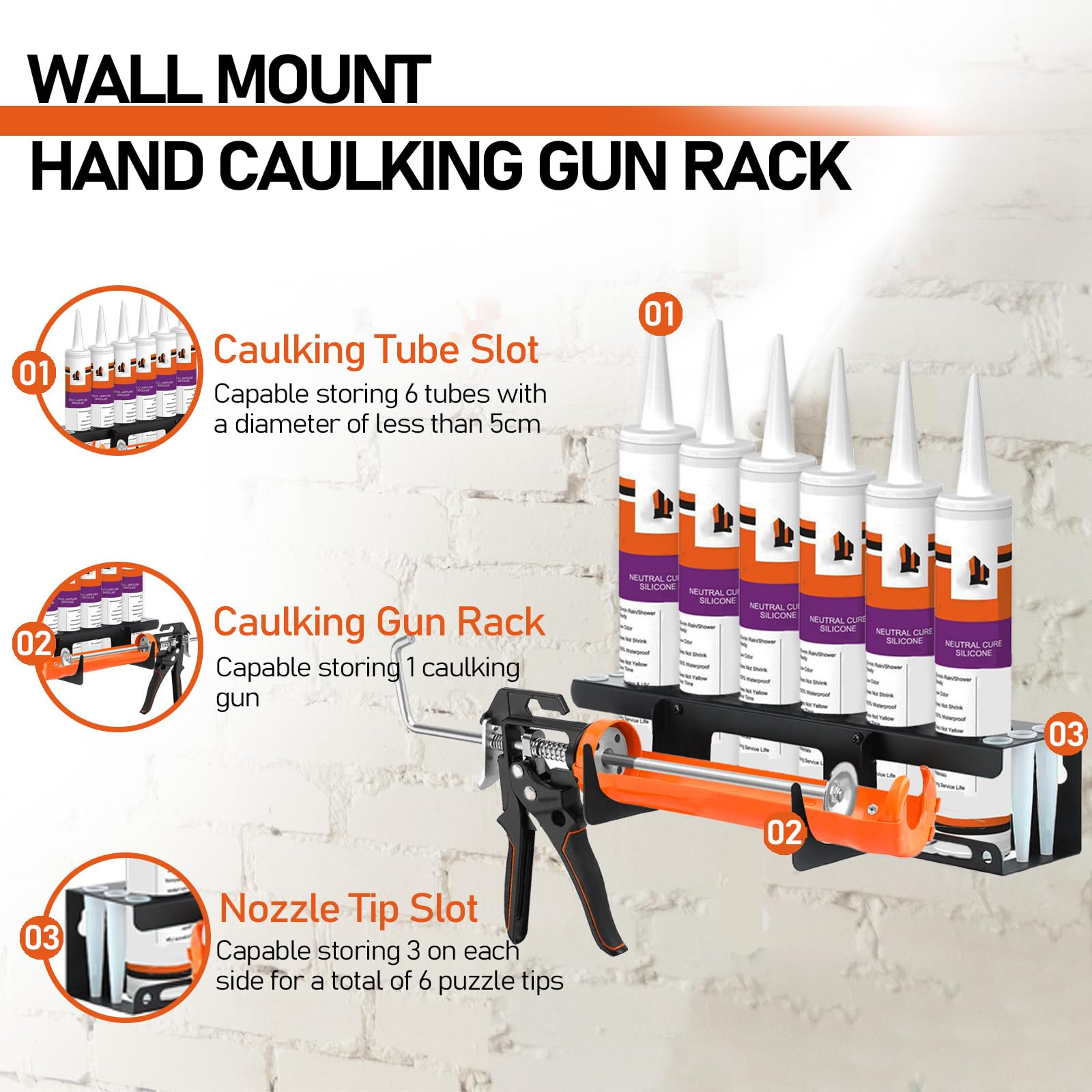Caulk Storage Rack Wall Mount Tool Storage Mibcocny Wall Mount Caulking Gun Holder ...