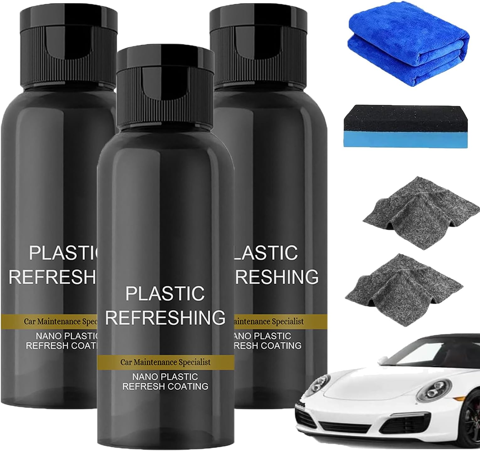 Lakiso Plastic Revitalizing,2024 Premium Lakiso Plastic Revitalizing Coating Agent,Ouhoe Plastic Refreshing,Nano Plastic Refreshing Coating,Plastic Parts Refurbish Agent Car Quick Restorer (30ml-3Pcs)