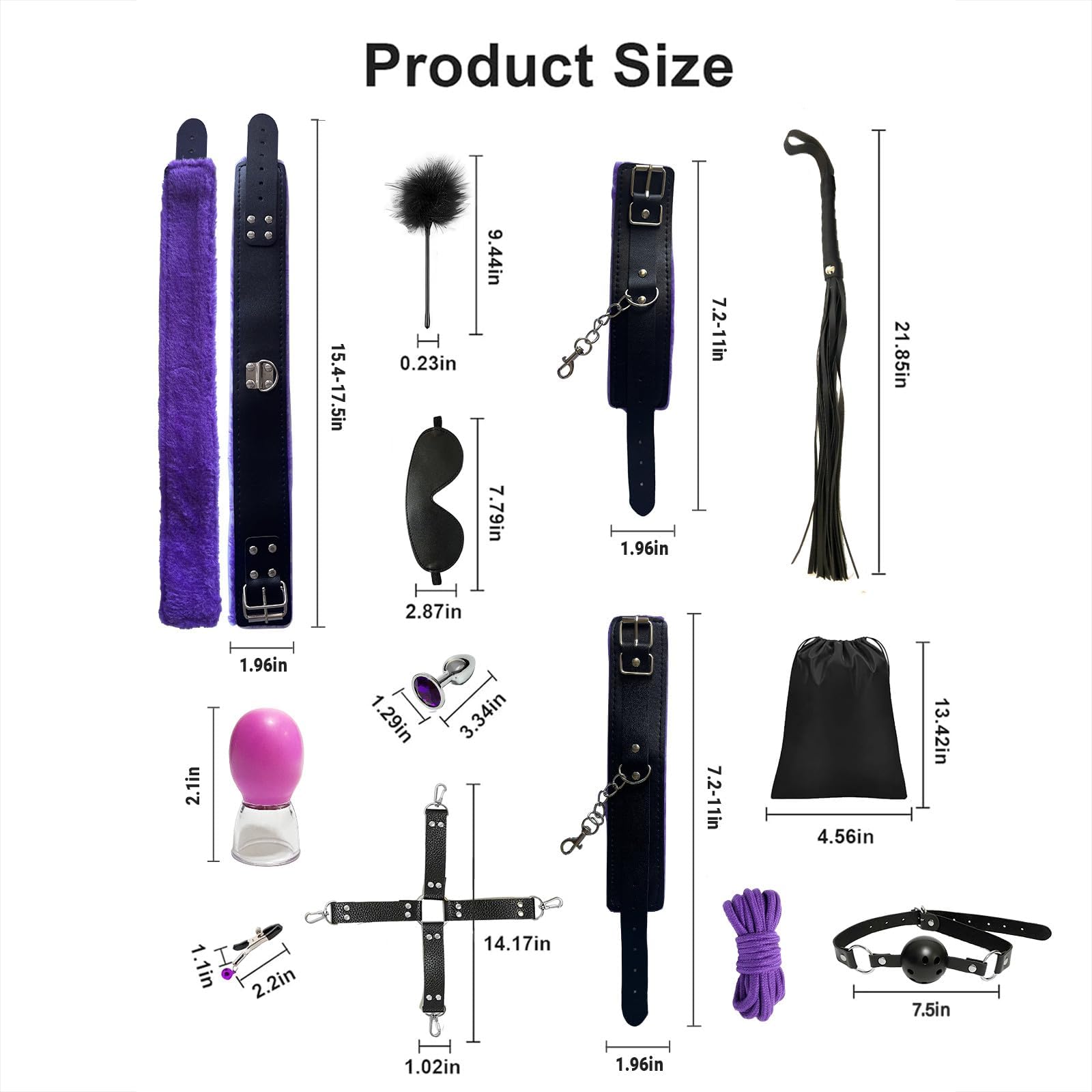Kit de bondage BDSM, set de bondage mejorado de 17 piezas con bolsa de almacenamiento, juguetes sexuales para parejas, juguetes sexuales de placer SM para mujeres y hombres