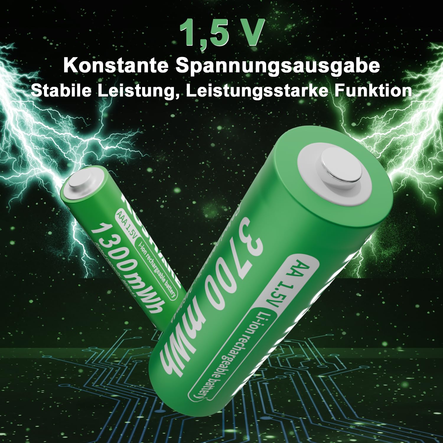 Pilas recargables de litio AAA de 1,5 V AA con cargador, 4 unidades de 3700 mWh doble A y 4 unidades de 1300 mWh triple A de alta capacidad, recargables hasta 1200 veces (negro y verde)