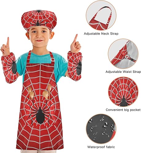 Miniatura 4 de Glaphy Juego de delantales, sombrero de chef y delantal rojo de telaraña de Halloween (3-12 años)