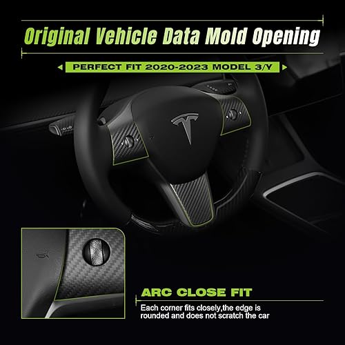 Miniatura 4 de Tesla - Funda de fibra de carbono real para volante, 3 piezas para modelos 2017-2023 3 y Y, 3K Toray Dry fibra de carbono, accesorios interiores