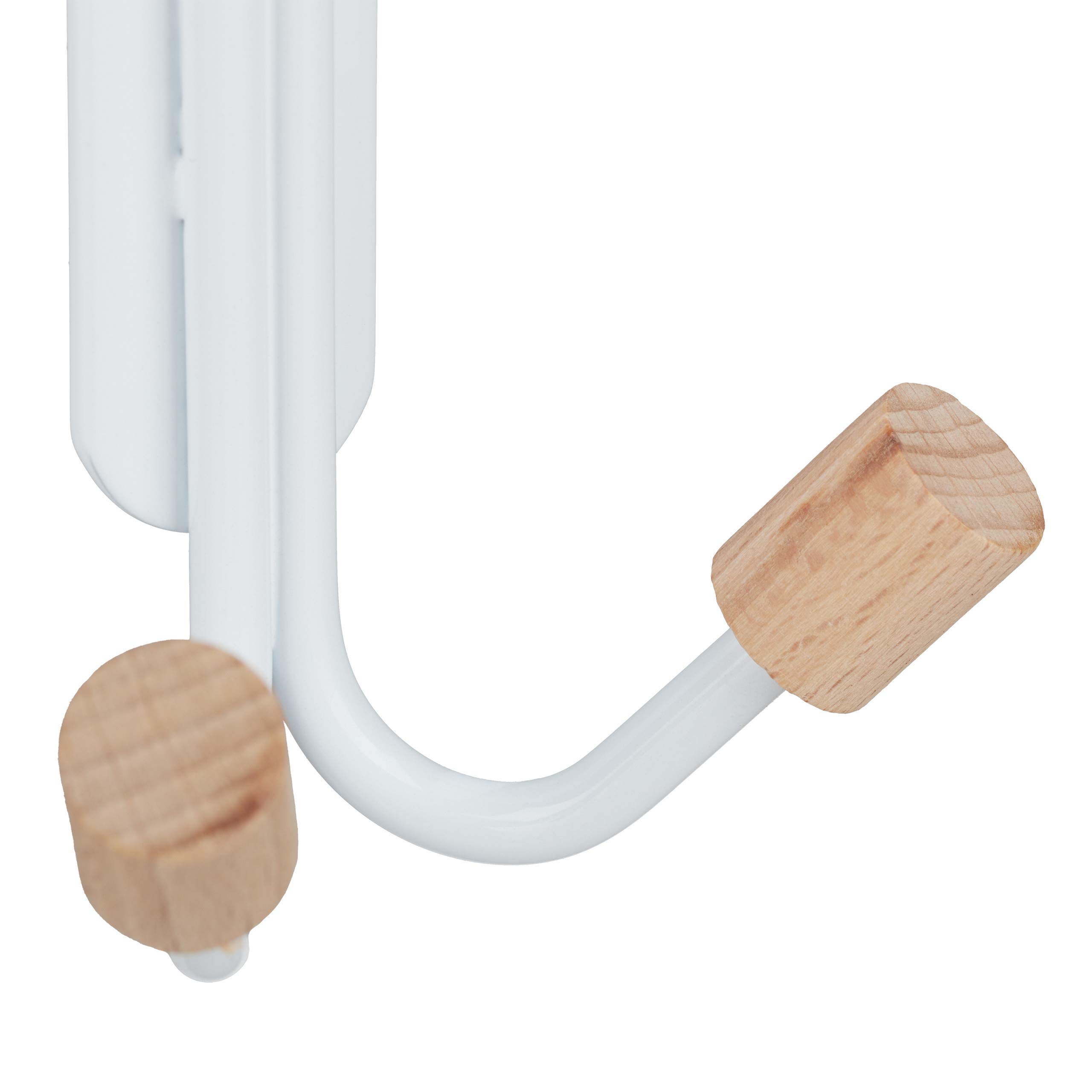 Relaxdays Ganchos Cuádruples para Puerta en Set 30, Nórdicos, Colgadores Hierro y Madera, 19 x 9 x 8 cm, Blanco y Natural