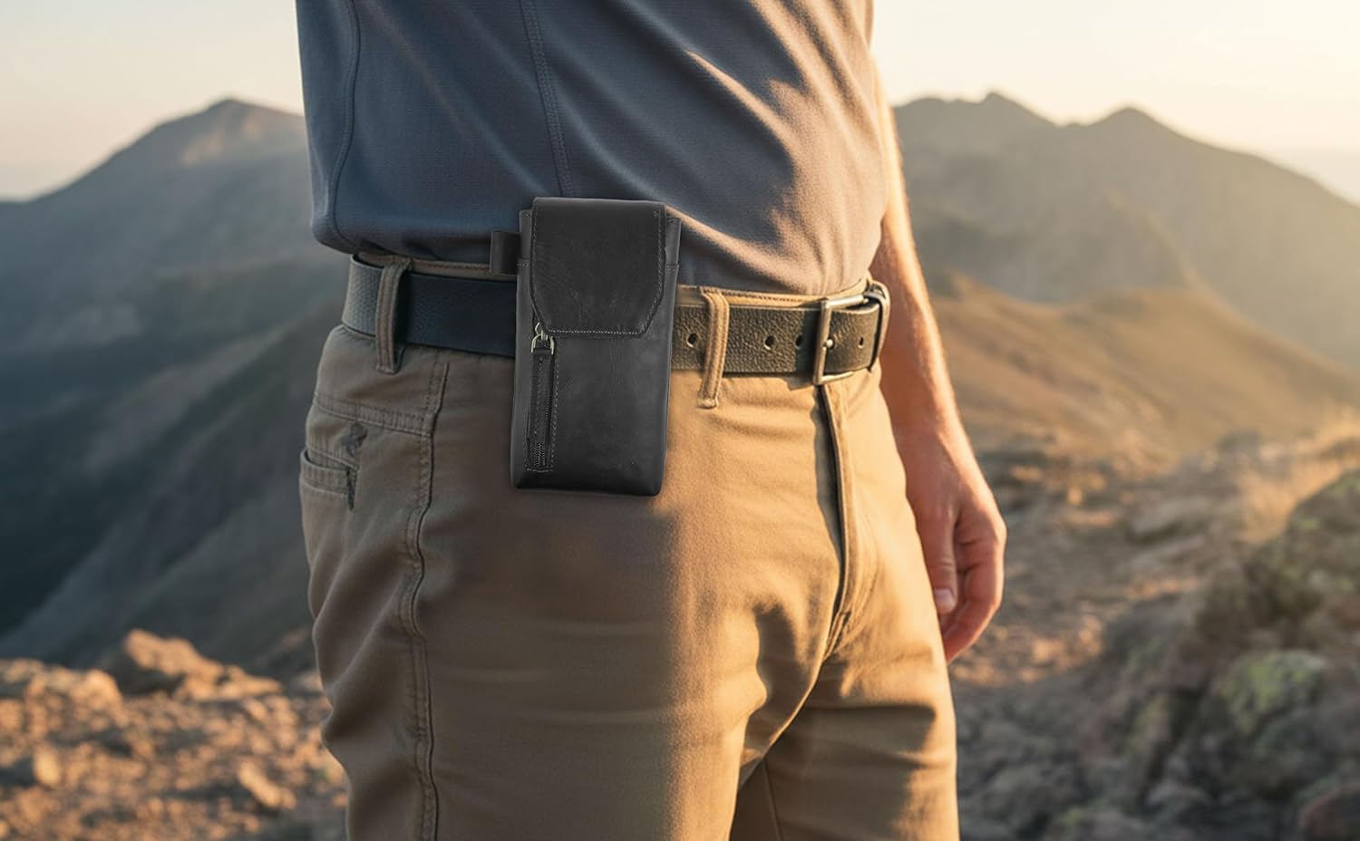 MDS Genuine Full-Grain Buffalo Leather Mobile Holster with Belt Clip 7”H x 3.5" W | Universal Carry Case Vertical Phone Pouch with Magnetic Closure & Waist Belt Loop | Fits Most Smartphones | Black