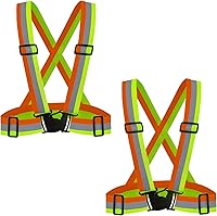 Vista 8 de DUSKCOVE Paquete de 2 chalecos de seguridad Hi Vis, ajustables, color neón brillante, alta visibilidad, reflectantes, correas de seguridad