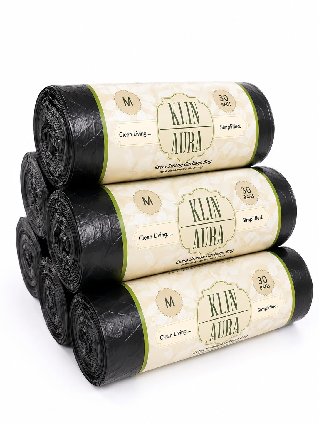 Extra Strong Garbage Bags, Black, Medium 48 x 53 cm, 30 Bags (30 Bags x 1 Rolls), for Dry and Wet Waste| Detachable Tie String-image-36