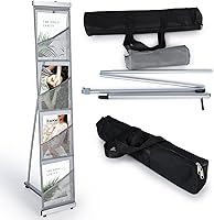 Outus 4-Pocket Portable Roll-Up Magazine Display Rack - Foldable Mesh Literature Stand with Carrying Bag for Trade Shows & Offices