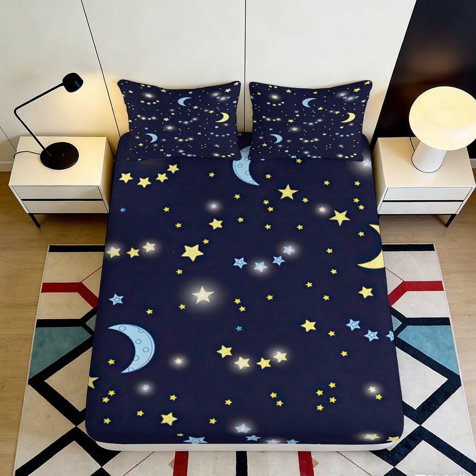 3D Printed Fitted Sheet Microfiber Galaxy Starry Sky for Bed Cover and Mattress Protection in Bedroom and Dorm Rooms 90x200x25cm