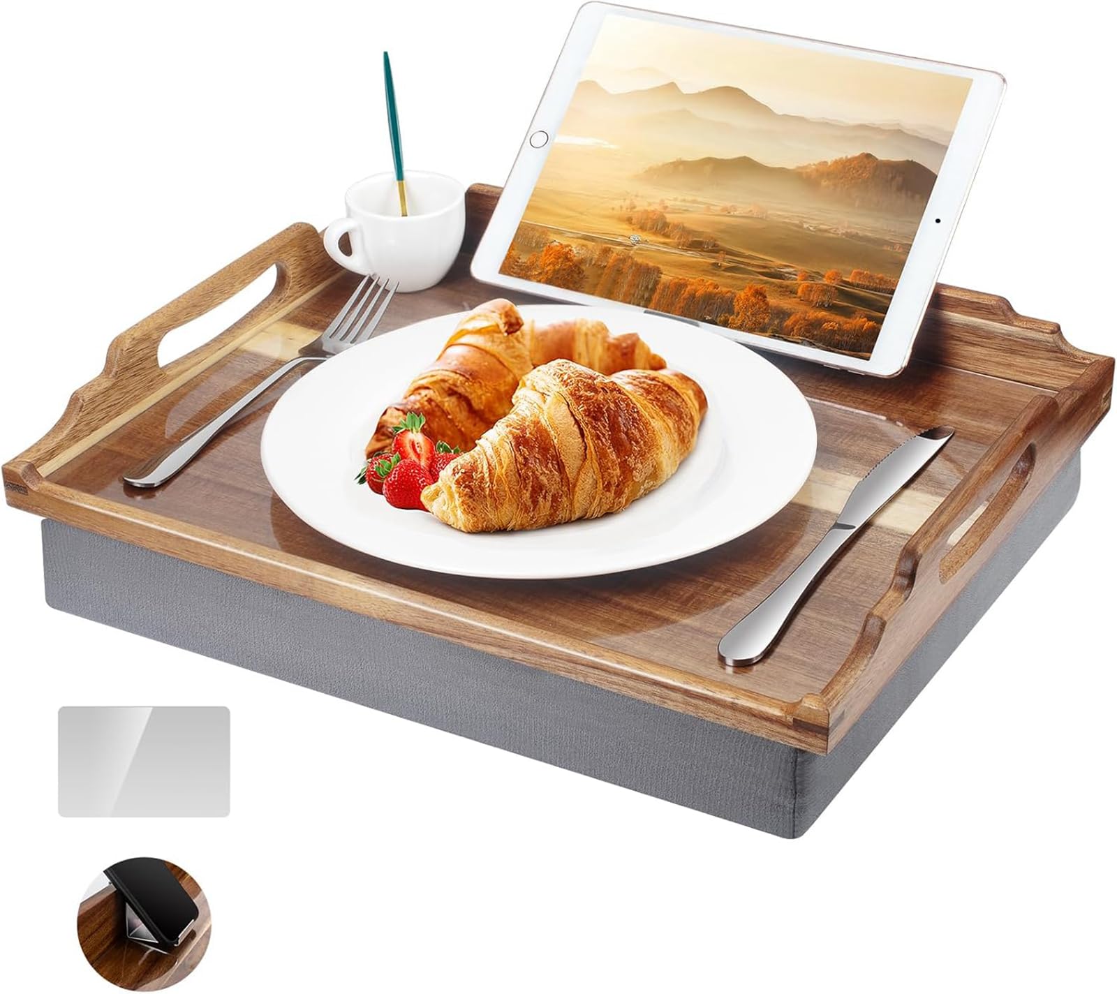 DRELIFAM Plateau Repas lit avec Coussin de Service Bois Petit Dejeuner