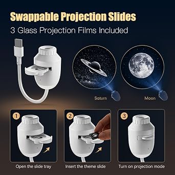 2-in-1 Galaxy Projector Night Light Galaxy Ceiling Projector USB Portable Mini Starry Sky Light with 3 Projection Films Adjustable Brightness Led Night Lamp for Bedroom Car Roof
