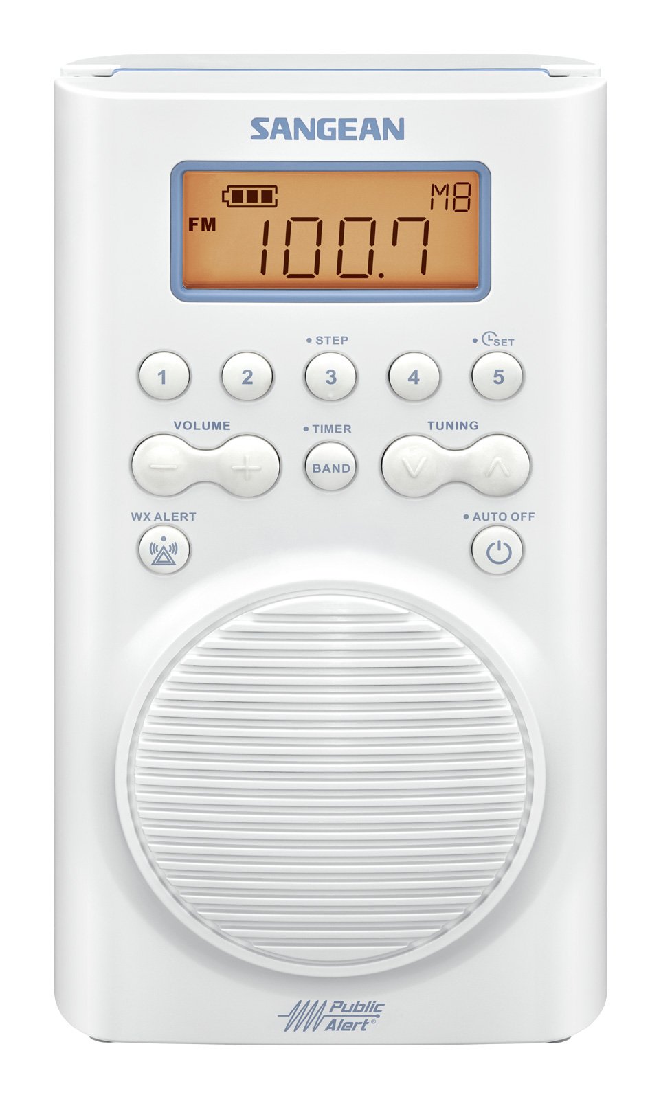 Sangean AM/FM Weather Band Emergency Waterproof Shower Clock Radio with Large Easy to Read LCD Display