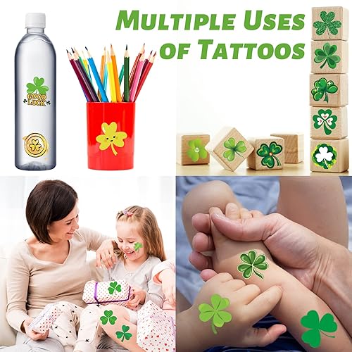 Miniatura 4 de 240 tatuajes temporales de trébol para niños calcomanías de seguridad impermeables a granel juguetes de tatuaje temporales para niños la mejor