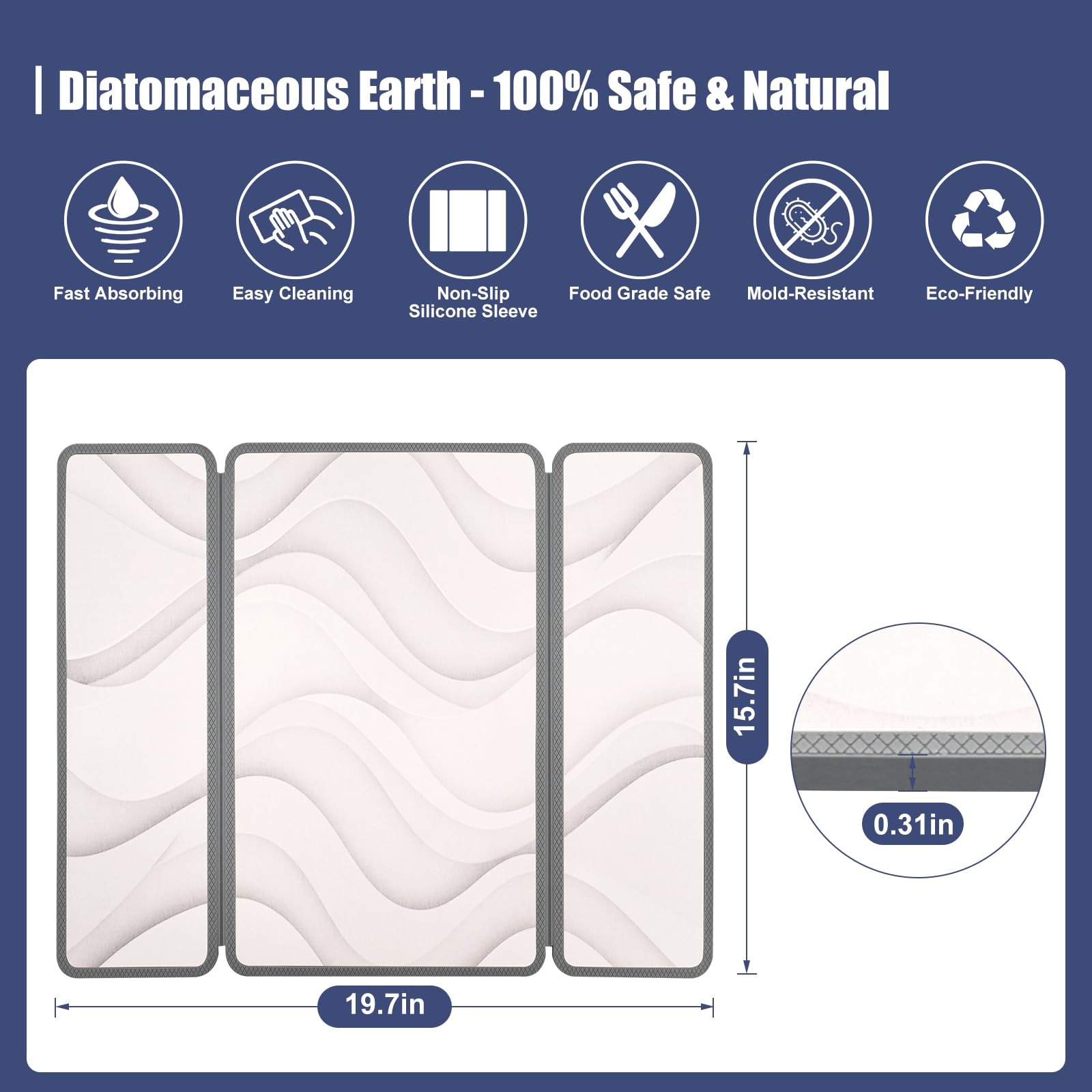 Tappeto Bagno Diatomite con Guscio Silicone (Multicolore/Dune, 50x40cm)