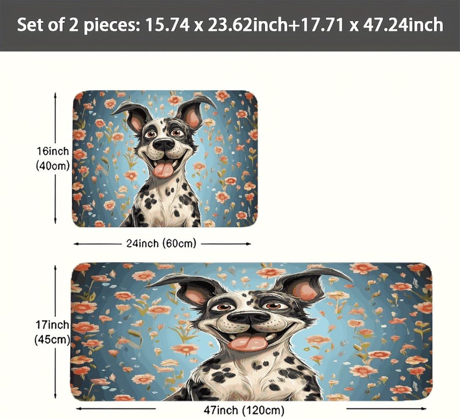 Fun Dogs Kitchen Mats with 2PCS Non-Slip Washable,Kitchen Rug Heavy Duty Durable, Floor Mats for Kitchen,Office,Sink,Laundry