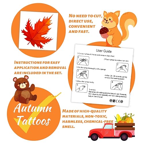 Miniatura 7 de 240 tatuajes temporales de otoño para niños, Acción de Gracias, impermeables, tatuajes de seguridad, la mejor opción para rellenar bolsas de