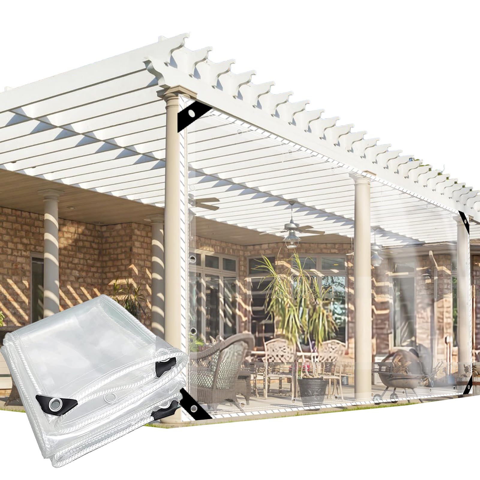 Caqxaqp 0.5Mm Transparent Clear Heavy Duty Tarpaulin – 600Gsm Waterproof Tarp Pvc 2.1Mx2.6m With Eyelets – Transparent Gazebo Side Panels For Pergola Garden & Balcony Rain Cover
