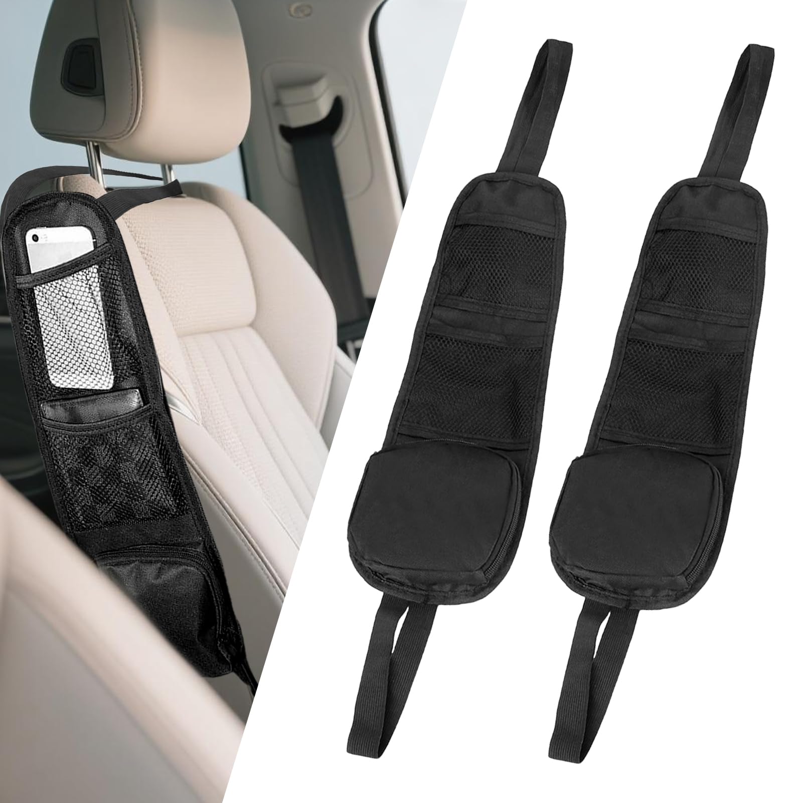 AONAYO 2 Stück Autositz Organizer,Auto Organizer,Auto Aufbewahrung,Beifahrersitz Organizer,Faltbare Autositz Seitenorganisator Für Lkw,Van,Suv,Schwarz