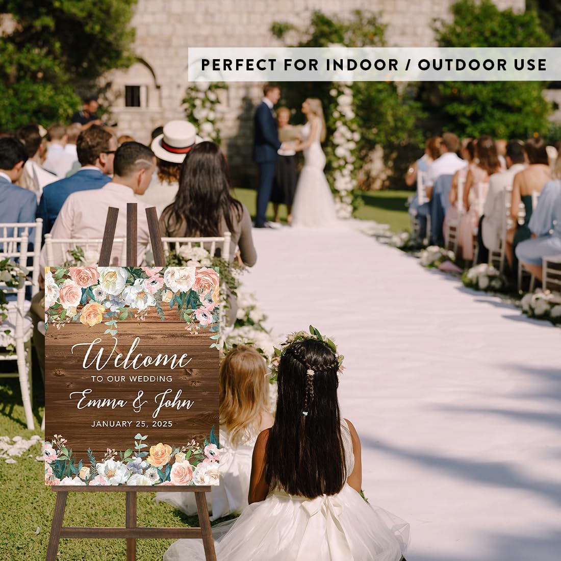 Andaz Press Custom Large Canvas Wedding Guest Book Alternative, 16 x 20 Inches, Rustic Wood Florals Vertical Personalized Sign Our Canvas Guest Book Signs for Wedding Rustic Woodland Theme Events