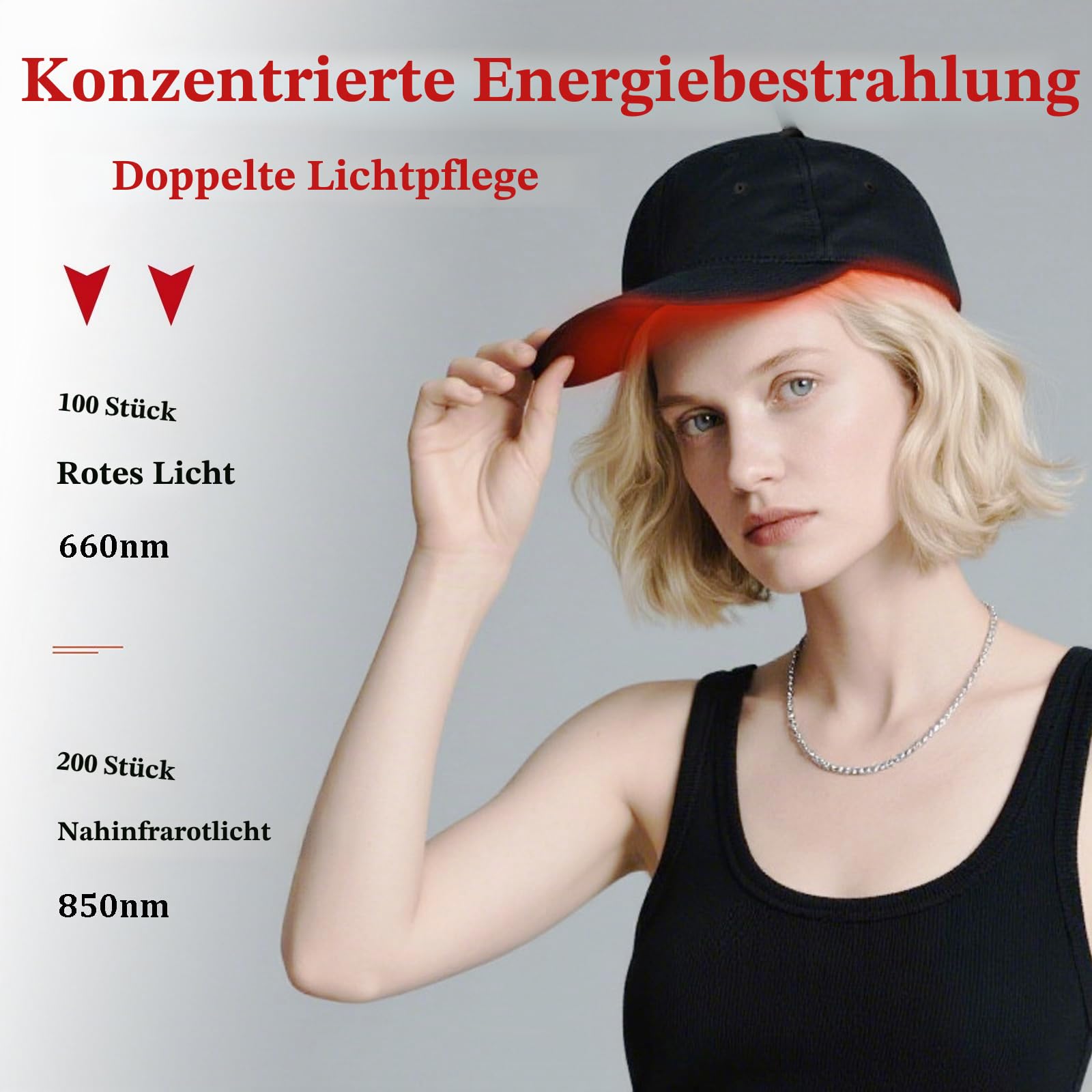 GOURIXIN Laser Cap Rotes Licht Therapie Cap für Haarwachstum, Rotlichtlampe Haare Anti-Haarausfall, 300 LED-Lampenperlen Therapiekappe 660nm 850nm, mit USB Aufladung und Abnehmbarem Panel