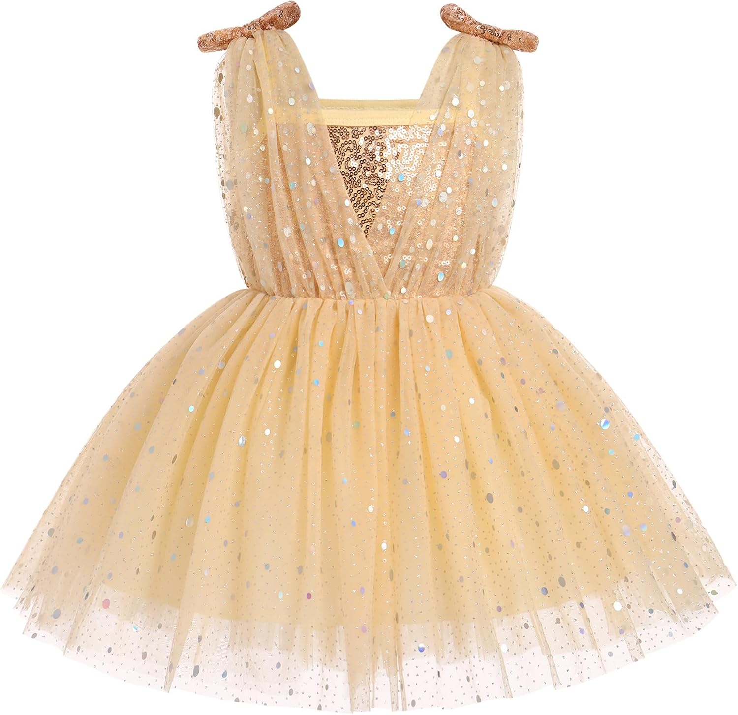 Toddler Baby Girls Tutu Dress Sleeveless V Neck Sparkle Sequins Glitters Princess Tulle Birthday Party Dress