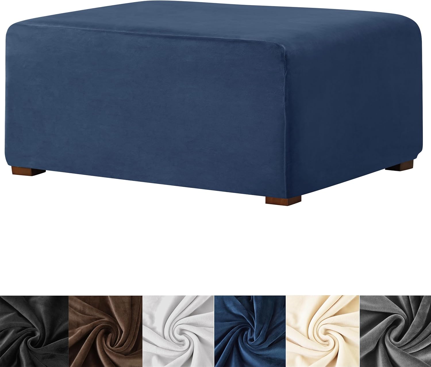 HFCNMY Ottoman Cover Rectangle,Stretch Velvet Slipcovers Rectangle Thick Covers Slipcover for Ottomans Soft Foot Stool with Elastic Bottom Blue X-Large (ASMFDT20230725-24) X-Large Blue