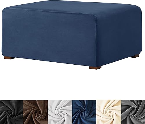 Funda otomana rectangular, de terciopelo elástico, fundas otomanas rectangulares gruesas, fundas rectangulares para otomanas, funda de taburete