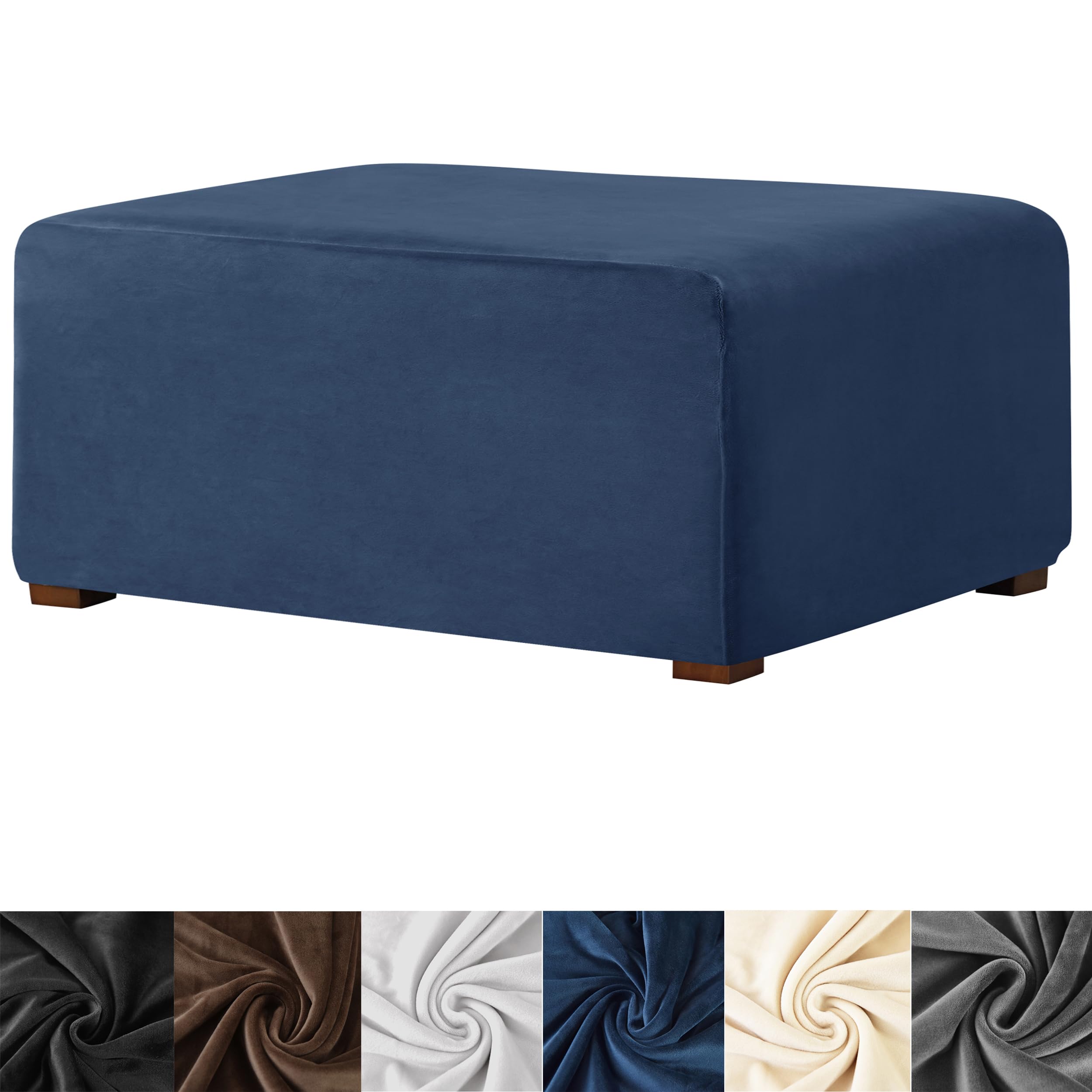 HFCNMY Ottoman Cover Rectangle,Stretch Velvet Ottoman Slipcovers Rectangle Thick Ottoman Covers Slipcover Rectangle Slipcovers for Ottomans Soft Foot Stool Cover with Elastic Bottom Blue X-Large