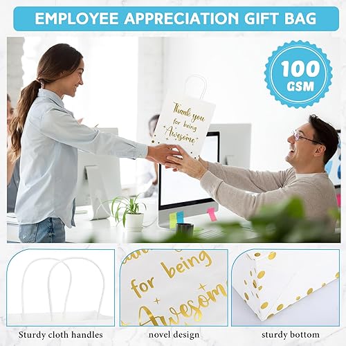 Miniatura 3 de Ctosree 20 bolsas de papel de regalo para empleados, compañeros de trabajo, colega de trabajo con asas, bolsas de regalo de agradecimiento para