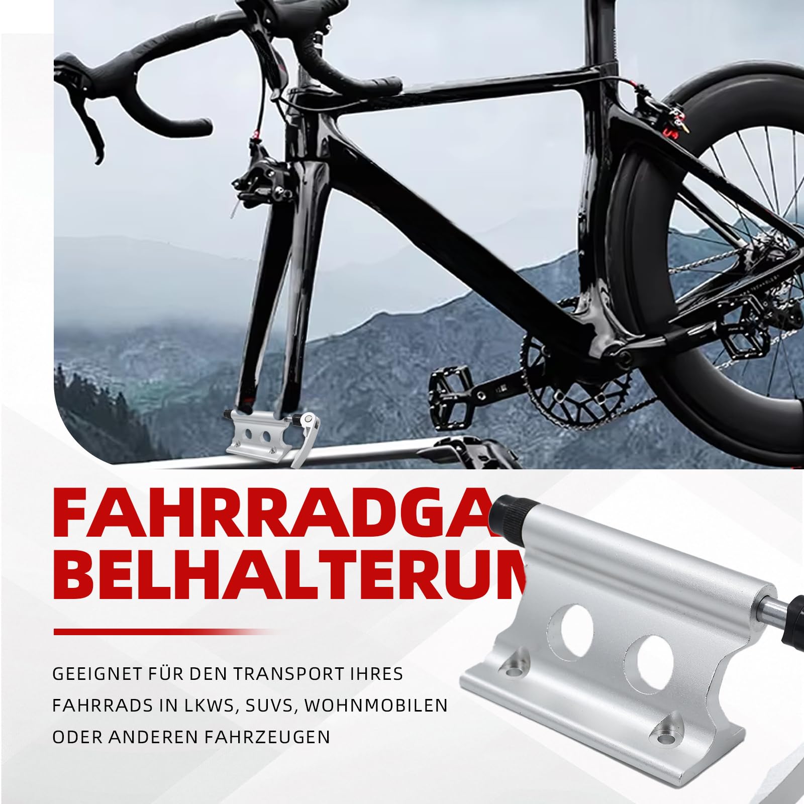 2 supporti per forcella della bicicletta, blocco in lega di alluminio, supporto anteriore per mountain bike, portabici da auto, trasporto e viaggi all'aperto