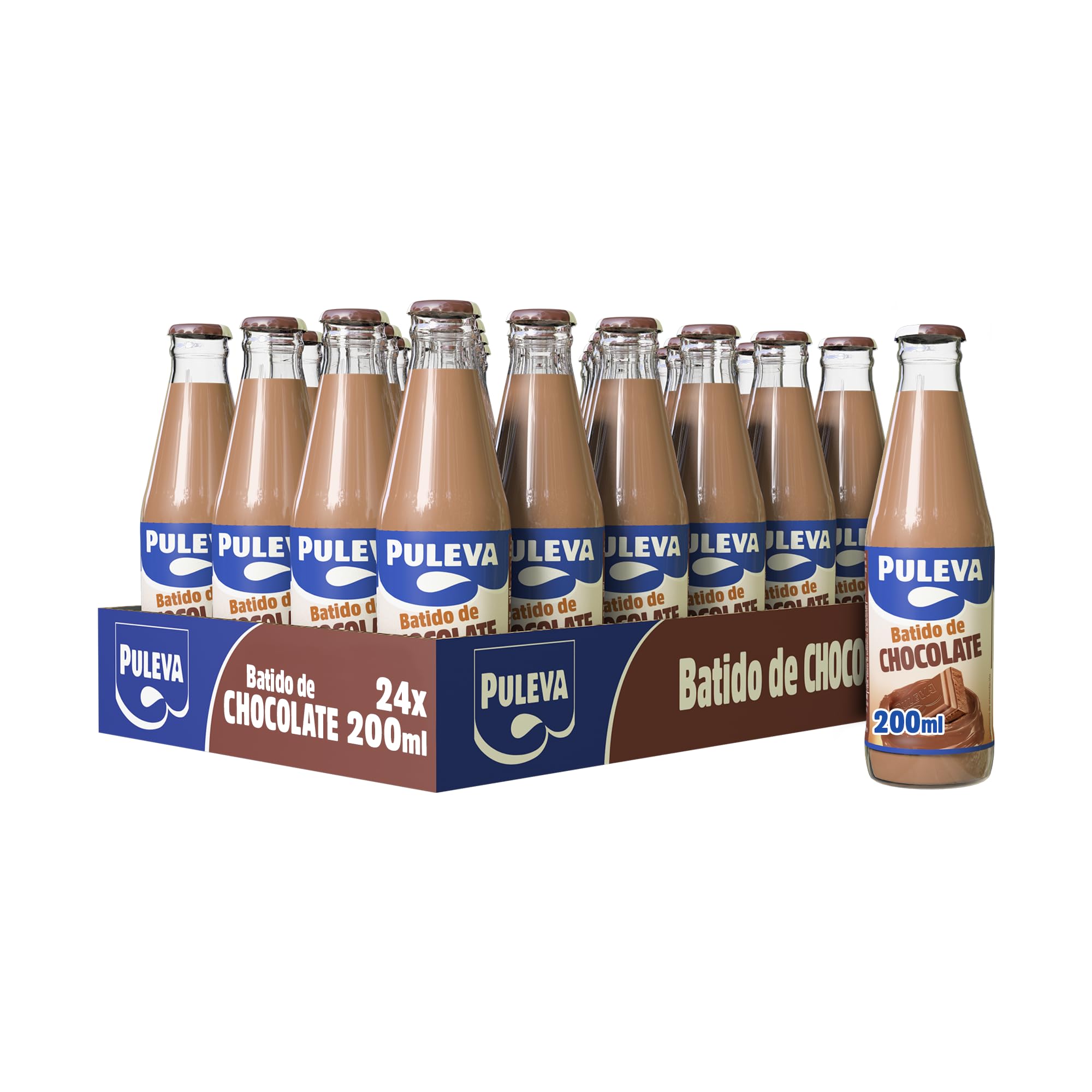 Puleva - Batido Puleva Cacao Botella de Cristal, Leche Parcialmente Desnatada, Rico en Proteínas, Calcio y Vitamina D, Ideal para Niños y Familias, Pack 24 Unidades
