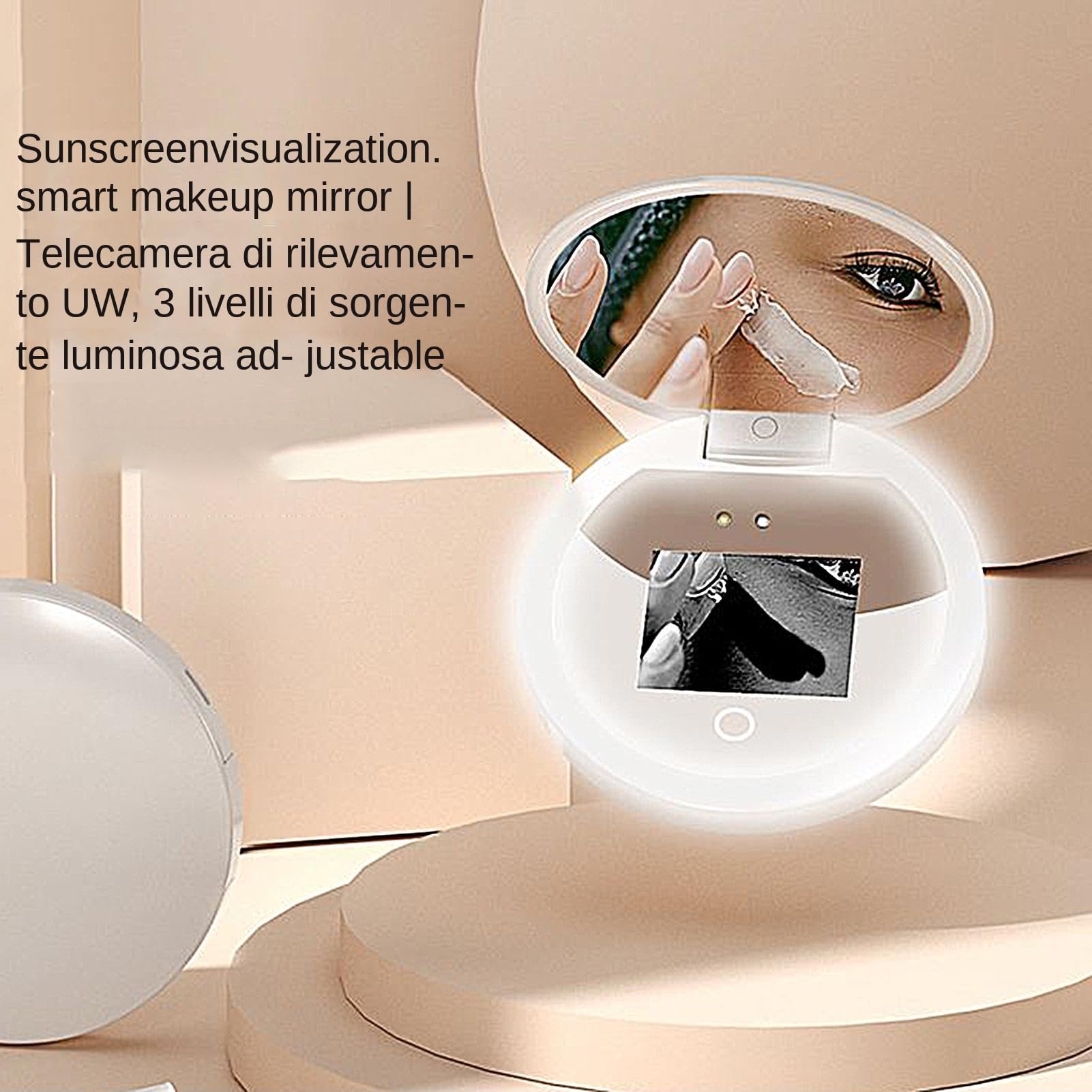 Specchio Per Trucco UV Per Crema Solare Intelligente, Specchio Per Trucco Illuminato Da Viaggio In Ingradamento 2x, Fotocamera UV Compatta Piegabile Per Test Per Protezione Solare, Lente Per Trucco