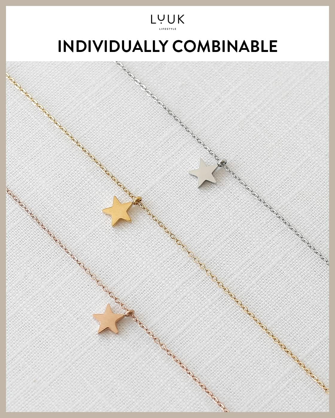 LUUK LIFESTYLE Necklaces with star | heart | elephant pendant and DREAM greeting card, stainless steel, women's jewelry, lucky charm, elegant, birthday present, gift idea, silver, gold and rose gold