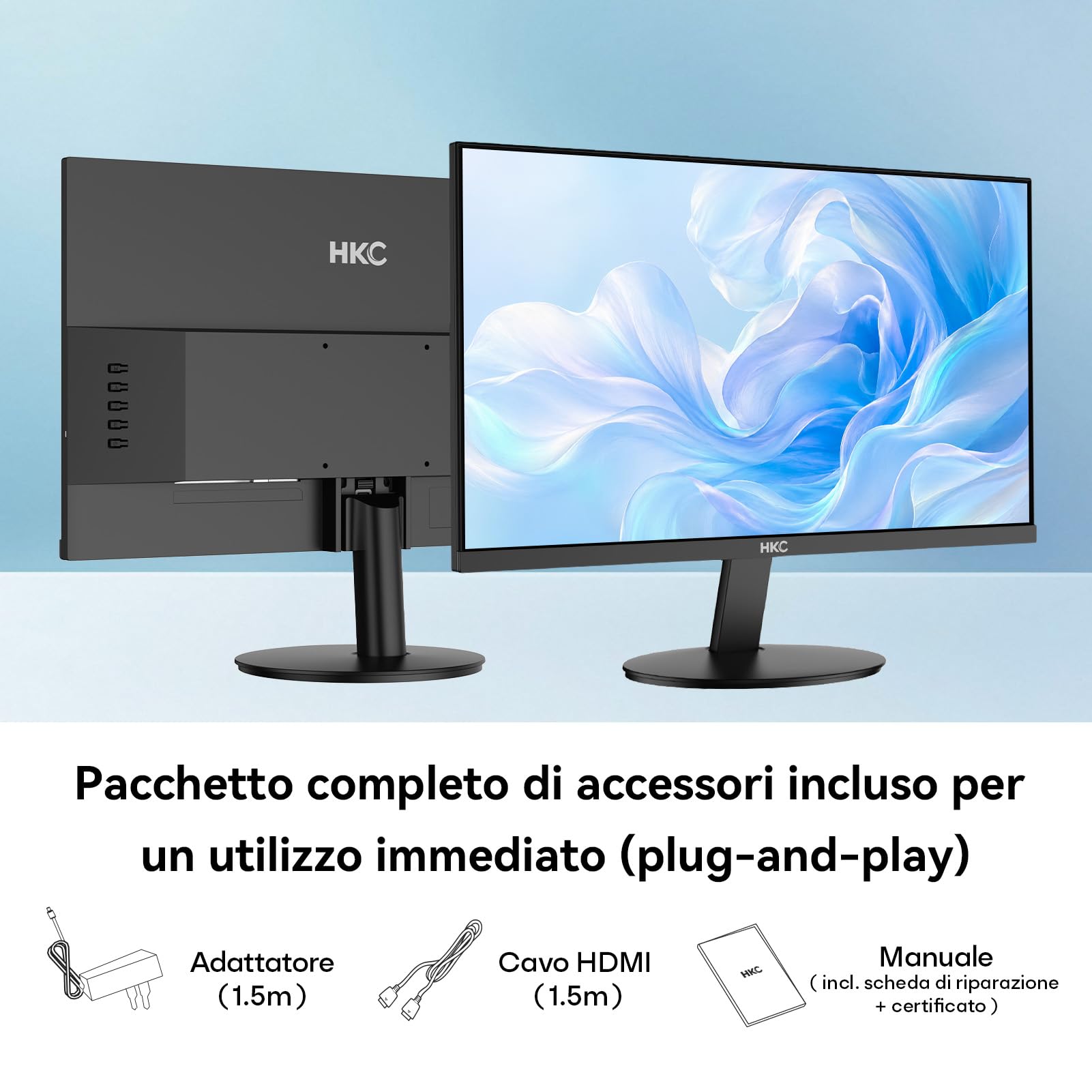 HKC 24 Pollici Full HD 1920x1080 Monitor Gaming, IPS 144Hz, Tempo di Risposta GTG 5ms, 99% sRGB, HDMI 1.4, Riduzione Luce Blu, Angolo di Visione 178°, Monitor per PC, Console e Ufficio