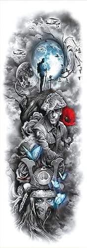 Miniatura 7 de Calcomanías de tatuaje de manga modelo militar, 6 hojas, guerra, manga completa, para hombres y mujeres