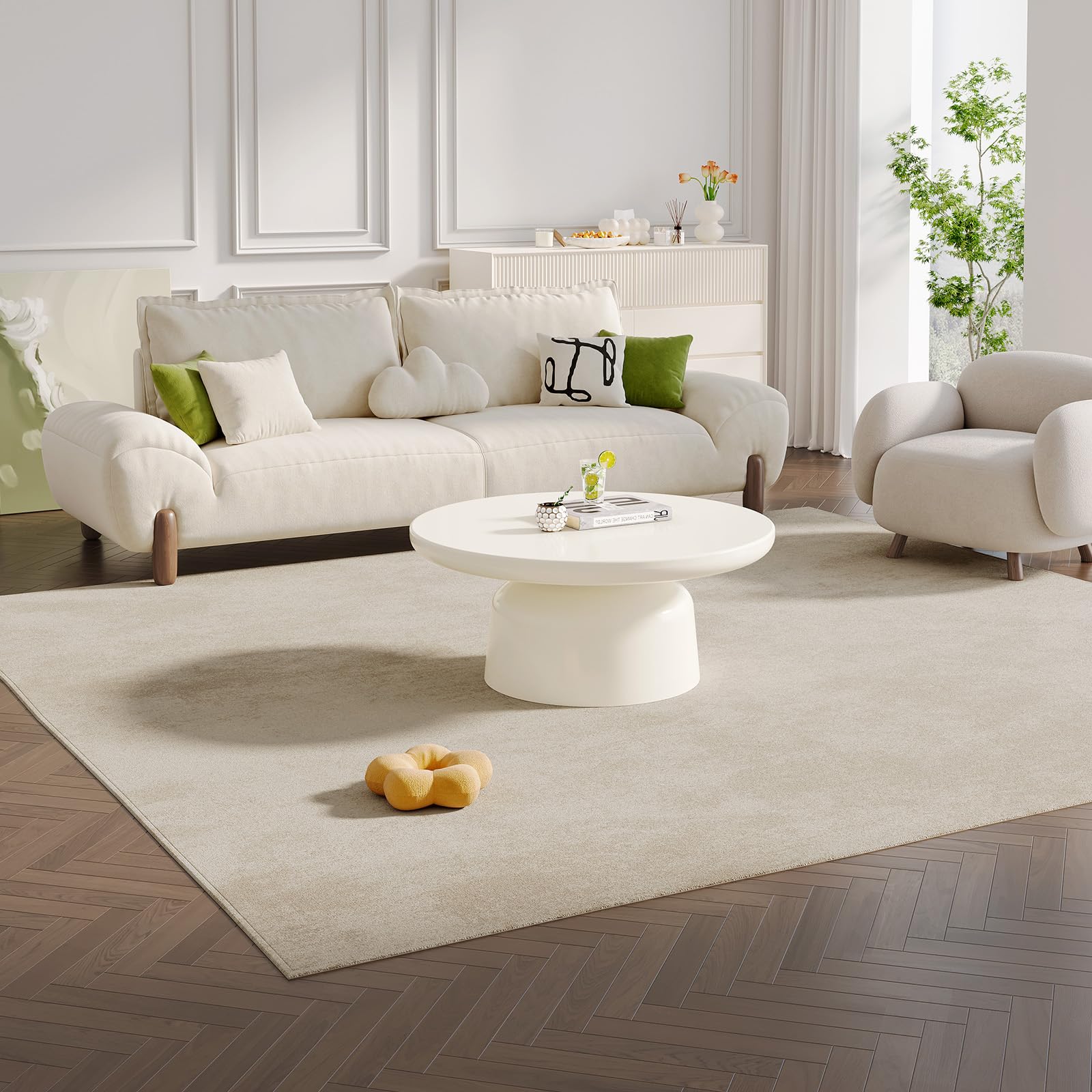 Guyii Modern White Round Coffee Table – Minimalist, Elegant, and Stylish Design for Contemporary Living Room, Nordic Scandi-Style, Functional and Versatile